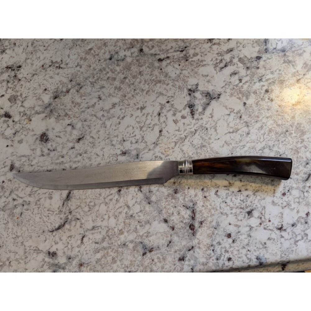 Vintage Lifetime Hollow Ground Carving Knife  Faux Horn Handle Stainless Steel